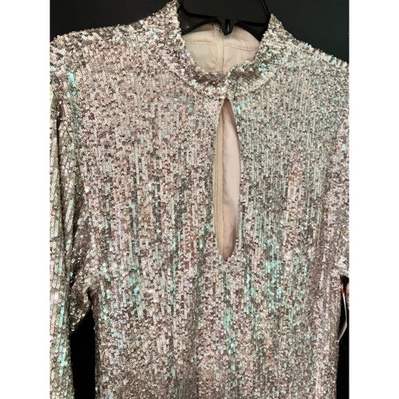 Ronny Kobo Lauper cutout sequin Dress in Silver size M - Picture 5 of 9